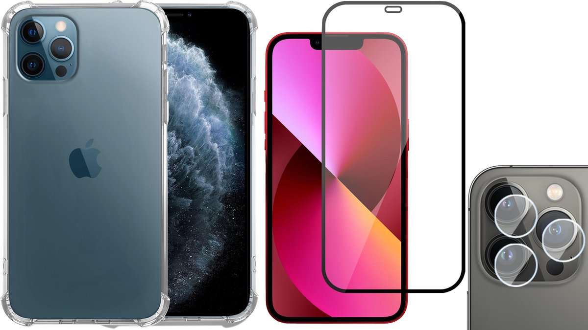 TechNow Shock Proof Backcover Hoesje geschikt voor iPhone 11 Pro Max - Full Screenprotector en Camera Screen Protector - Transparant