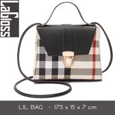 Lagloss Fashion Bag Tas Mode Zwart - Klein Modisch Vierkant Tasje - Type Lil Bag - Geruite Combi SchouderTas - 17.5x15x6 cm