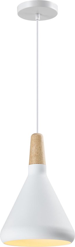 QUVIO Hanglamp Scandinavisch - Lampen - Plafondlamp - Verlichting - Verlichting plafondlampen - Keukenverlichting - Lamp - E27 Fitting - Met 1 lichtpunt - Voor binnen - Hout - D 17 cm - Wit - Bruin