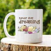 Never stop dreaming- Customized mokken en bekers - mokken met tekst - mokken - bekers - cadeautje - cadeau voor vrouw - cadeau vor man - keramiek servies - cadeautje voor haar - cadeautje voo