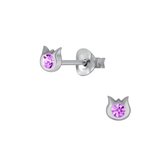 Joy|S - Zilveren petit kat poes oorbellen - 3.5 mm - kristal paars - kinderoorbellen