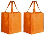 3x stuks boodschappen tas/shopper oranje 38 cm - Stevige boodschappentassen/shopper bag