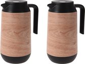 2x stuks koffie/thee thermoskannen houtlook 1000 ml - Isoleerkannen voor warme / koude dranken