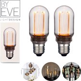BY EVE T45 LED Filament - 2 stuks - Clear - Sfeerverlichting - Glasvezel - Dimbaar - A++ - Ø 45 mm - E27 - 3,5 W - 120 lumen - Vintage Ledlamp - Sfeerlamp