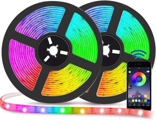 RGB Led strip - 10 meter - Waterdicht - Dimbaar - 15 kleuren- Incl  afstandsbediening... | bol.com