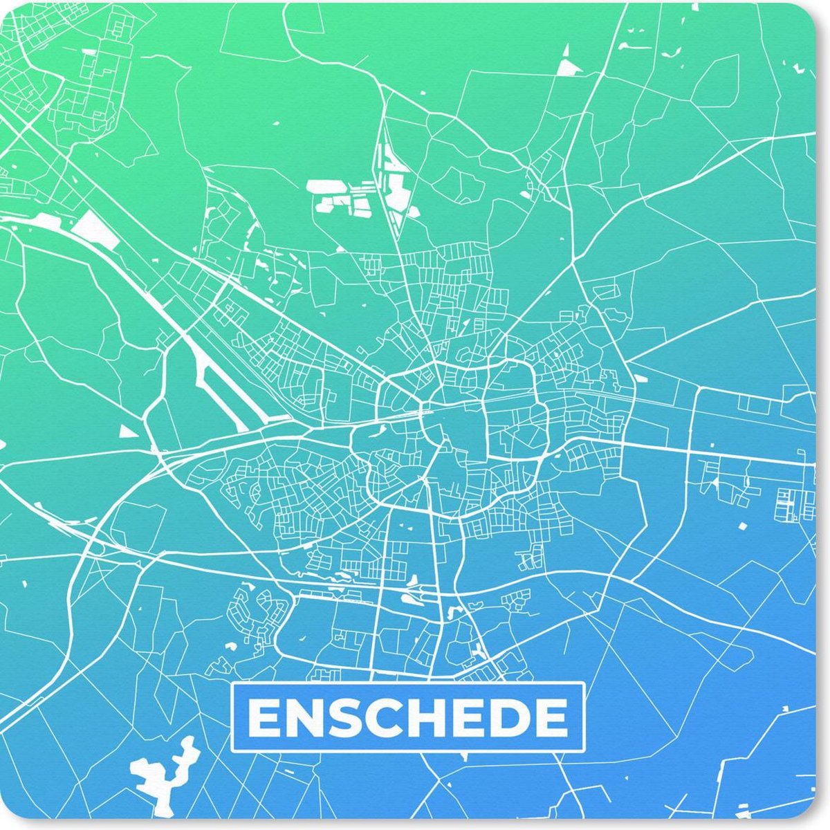 Muismat 30x30 cm - Mousepad Stadskaart - Enschede - Blauw - Groen - Muismatten
