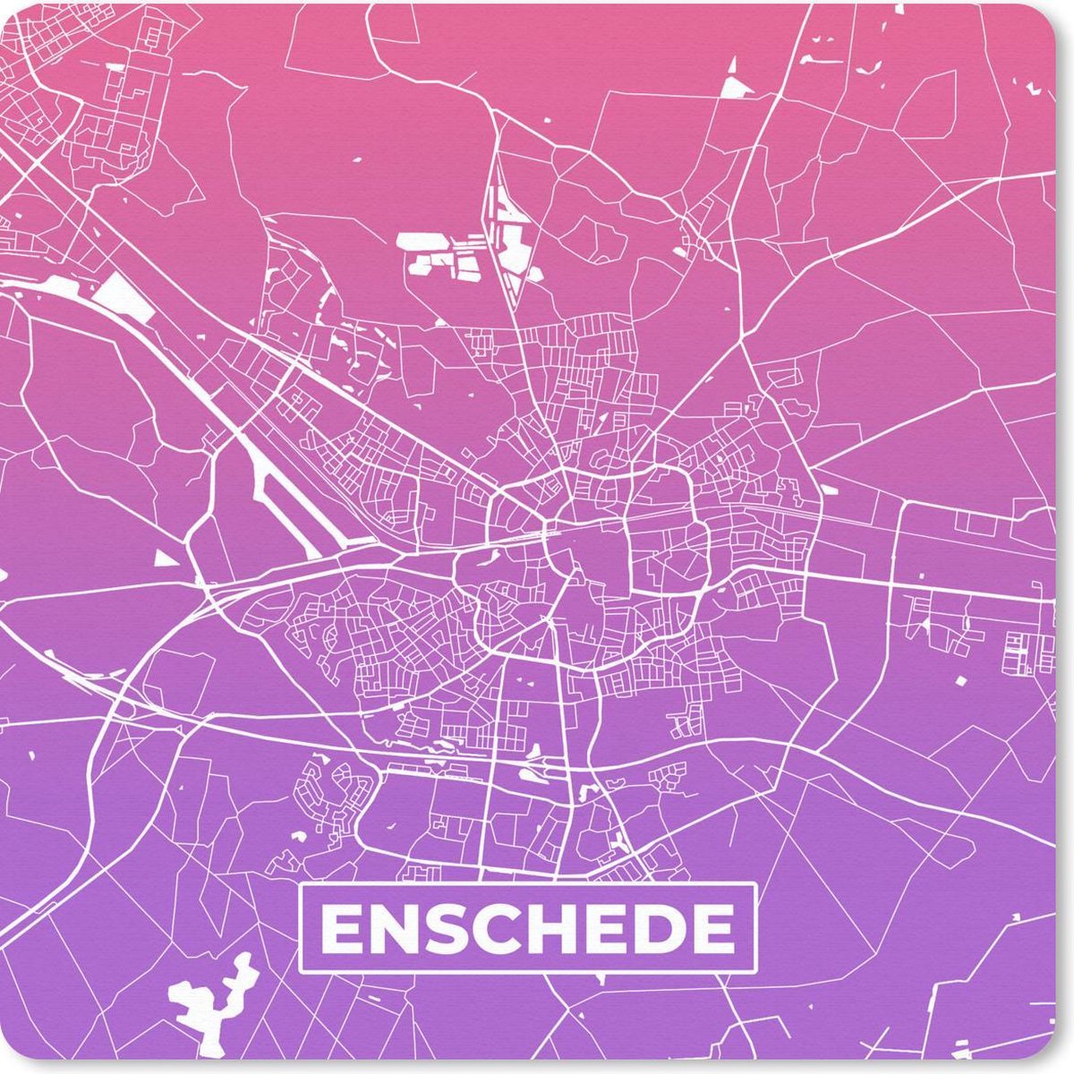 Muismat 20x20 cm - Mousepad Stadskaart - Enschede - Nederland - Paars - Muismatten