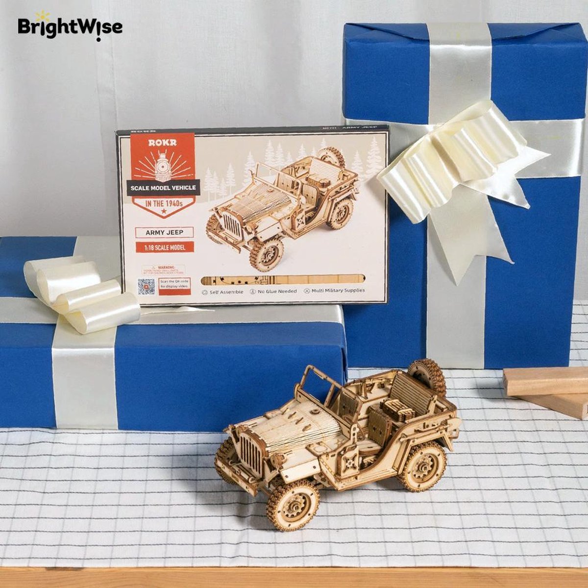 BrightWise® Robotime Jeep Hout Modelbouw Pakket Zonder Lijm - Bouwpakketten volwassenen - Bouwpakketten kinderen - Modelbouwpakketten volwassenen - Miniatuur bouwpakket volwassenen - Modelbouw auto — afbeelding 5