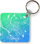 Sleutelhanger - Uitdeelcadeautjes - Stadskaart - Zwolle - Blauw - Groen - Plastic