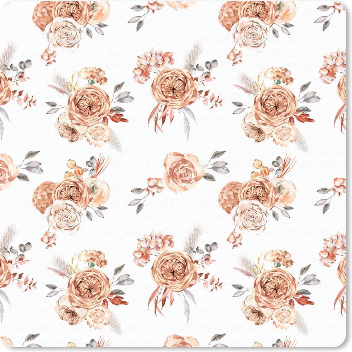 Muismat 30x30 cm - Mousepad Bloemen - Boho - Wit - Muismatten