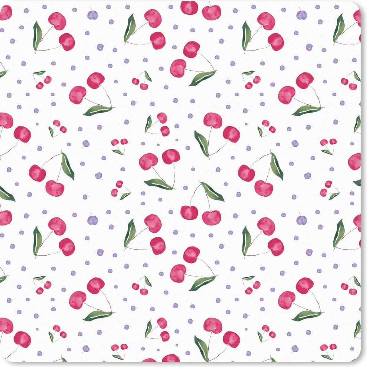 Muismat 20x20 cm - Mousepad Kersen - Wit - Patronen - Muismatten