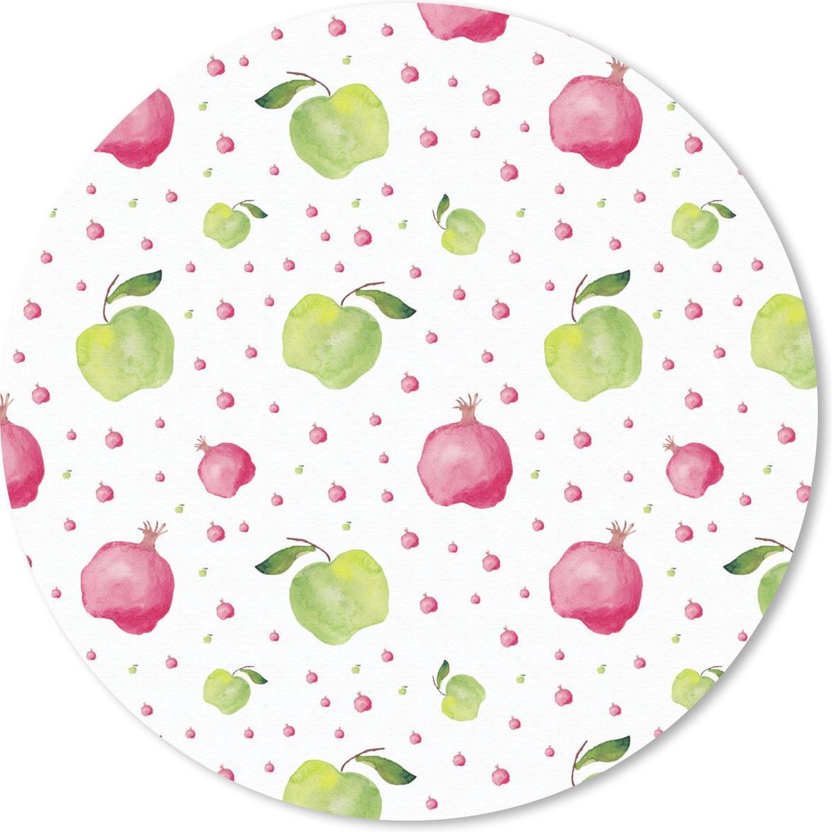 Muismat rond 40x40 cm - Mousepad Appel - Granaatappel - Waterverf - Sjablonen - Ronde muismatten