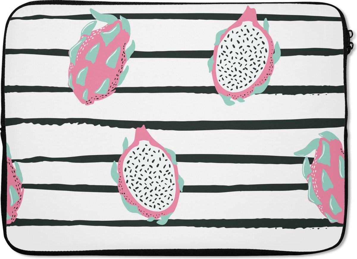Laptophoes 13 inch - Zomer - Fruit - Strepen - Laptop sleeve - Binnenmaat 32x22,5 cm - Zwarte achterkant
