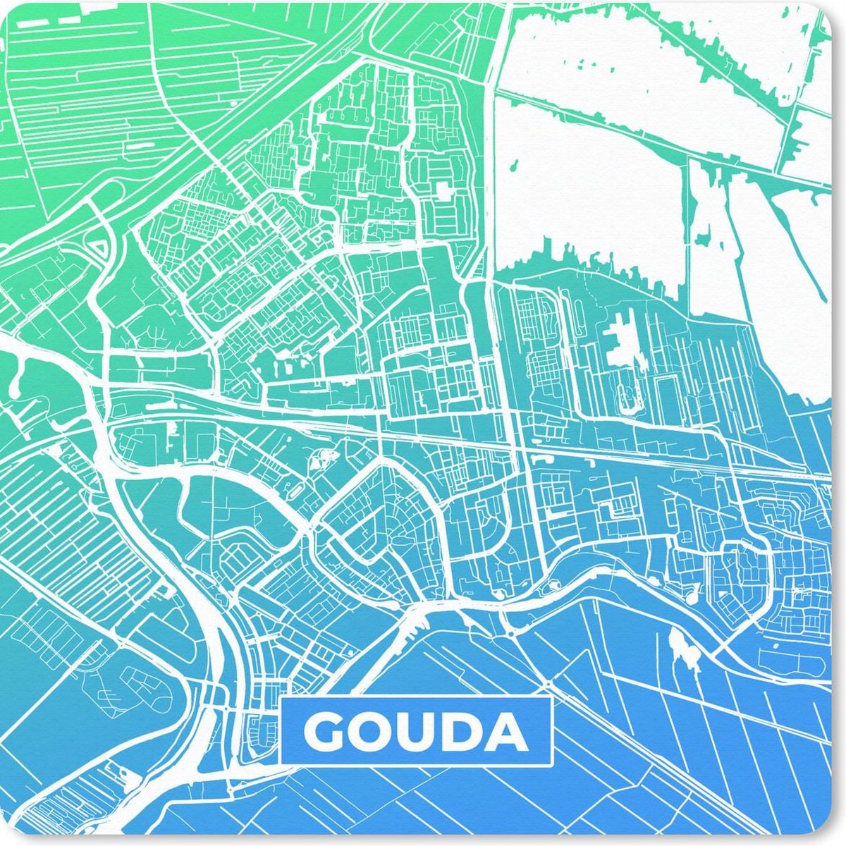 Muismat 30x30 cm - Mousepad Stadskaart - Gouda - Nederland - Blauw - Muismatten