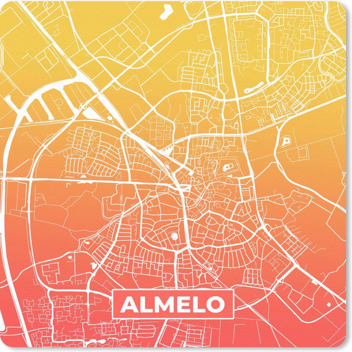 Muismat 30x30 cm - Mousepad Stadskaart - Almelo - Nederland - Oranje - Muismatten