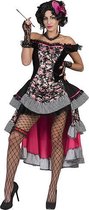 Funny Fashion - Jaren 20 Danseressen Kostuum - Twee Vingers Bourbon Saloon - Vrouw - roze,zwart - Maat 36-38 - Carnavalskleding - Verkleedkleding