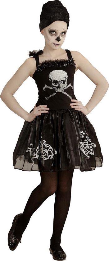 Widmann - Spook & Skelet Kostuum - Schedel Ballerina Stervende Zwaan - Meisje - Zwart - Maat 158 - Halloween - Verkleedkleding
