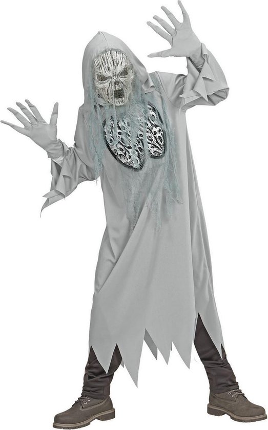 Widmann - Spook & Skelet Kostuum - Schreeuwende Geest Silencio - Jongen - Wit / Beige, Grijs - Maat 158 - Halloween - Verkleedkleding