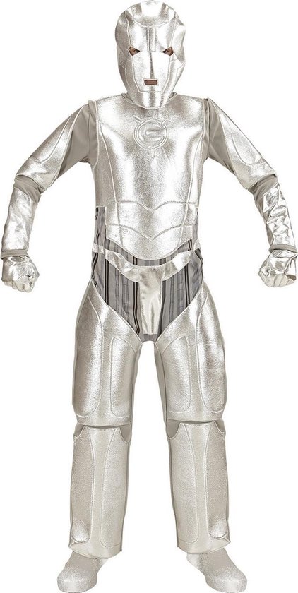 Widmann - Science Fiction & Space Kostuum - Space Invader Tin Man - Jongen - Zilver - Maat 128 - Carnavalskleding - Verkleedkleding