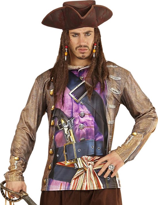 Widmann - Piraat & Viking Kostuum - T-Shirt Lange Mouwen Piraat Sint Maarten Man - Bruin - XL - Carnavalskleding - Verkleedkleding