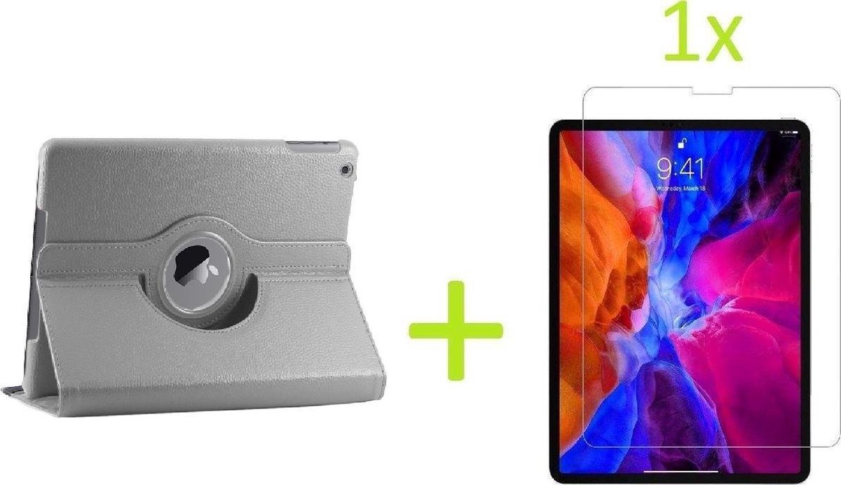 Book Cover Geschikt voor: iPad Mini 4 / 5 Multi Stand Case - 360 Draaibaar Tablet hoesje - Tablethoes Grijs + 1x Screenprotector