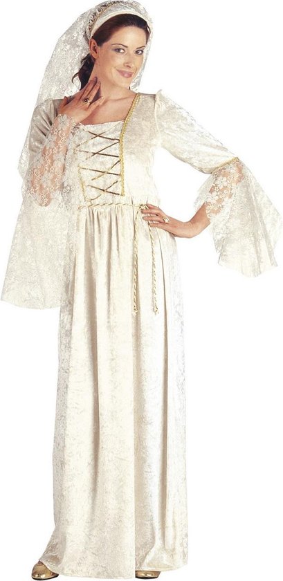 Widmann - Middeleeuwen & Renaissance Kostuum - Witte Middeleeuwse Schone Kostuum Vrouw - wit / beige - Large - Carnavalskleding - Verkleedkleding