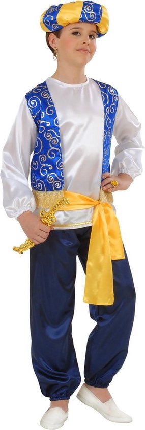 Widmann - 1001 Nacht & Arabisch & Midden-Oosten Kostuum - Blauw Geel Arabische Prins Jongen Compleet Kostuum - Blauw, Geel - Maat 158 - Carnavalskleding - Verkleedkleding