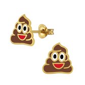 Joy|S - Zilveren Poo emoji oorbellen - 9 mm - bruin - 14k goudplating