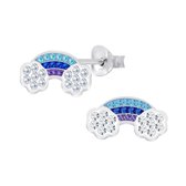 Joy|S - Zilveren regenboog oorbellen - blauw kristal - 13 x 7 mm