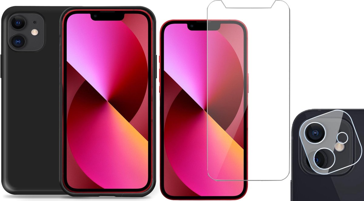 TechNow Shock Proof Backcover geschikt voor iPhone 12 Mini - Screenprotector en Camera Screen Protector - Zwart