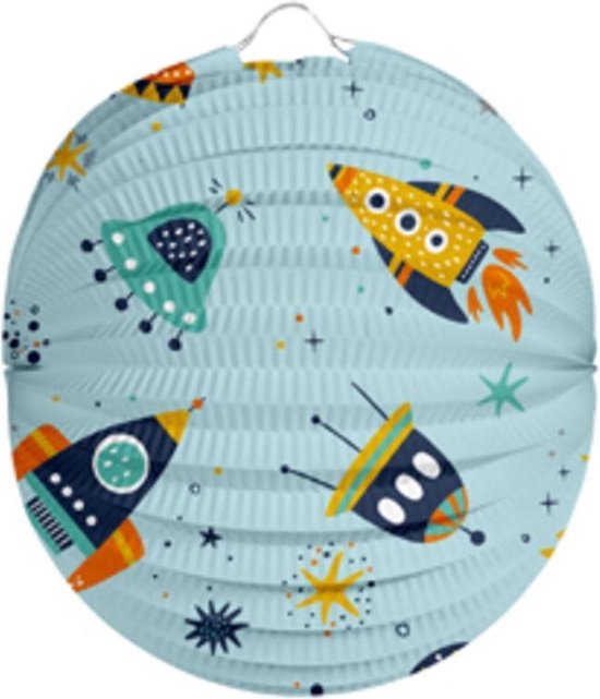 Folat Lampion Space - 22 cm - licht blauw - papier - Sint maarten/kinderfeestje lampionnen — afbeelding 3