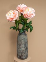 Roselin Deco - Kunstbloemen -  3 bloeiende pioenen peach