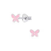 Joy|S - Zilveren petit vlinder oorbellen - roze - 6 mm - kinderoorbellen