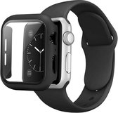 Apple Watch Serie 5 (44mm) Siliconen Bandje & Screenprotector met Behuizing - Zwart