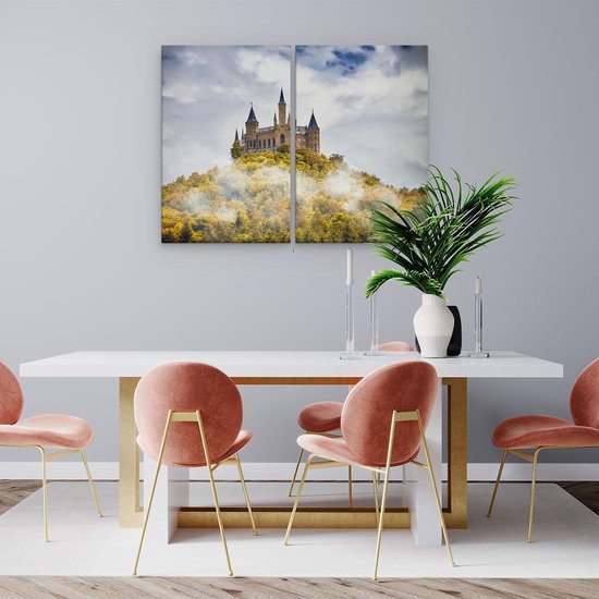 Artaza Toile Peinture Diptyque Kasteel sur la Berg dans la Forêt - 80x60 - Photo sur Toile - Impression sur Toile
