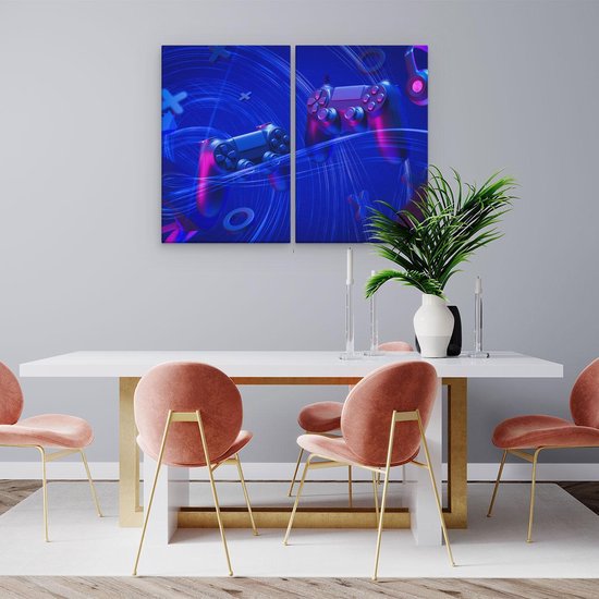 Artaza - Diptyque de peinture sur toile - Deux Manettes de Gaming - Jeux - 80x60 - Photo sur toile - Impression sur toile