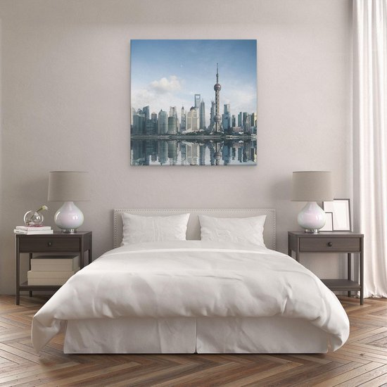 Artaza Peinture sur toile Skyline de Shanghai en Chine – 80 x 80 – Groot – Photo sur toile – Impression sur toile