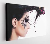 Canvas schilderij - Woman and face art with a lot of rhinestones on white background  -     73567525 - 80*60 Horizontal