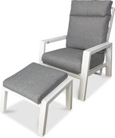 PAZOON - Como Lounge - verstelbare tuinstoel - aluminium - incl. hocker - Wit - Loungestoel met kussens