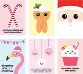 Live Life Happy kerst kaarten set 6 stuks schattig kawaii roze