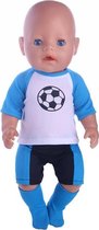 Dolldreams poppenkleding - Voetbal tenue voor pop - Sportkleding voor poppen tot 43CM - Blauw/wit - Jongen