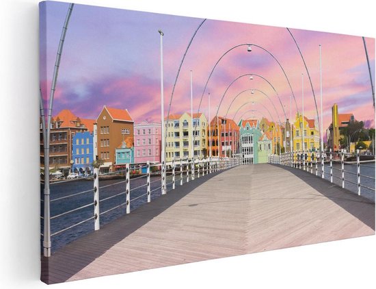 Artaza Canvas Schilderij Willemstad Gekleurde Huisjes in Curaçao  - 40x20 - Klein - Foto Op Canvas - Canvas Print