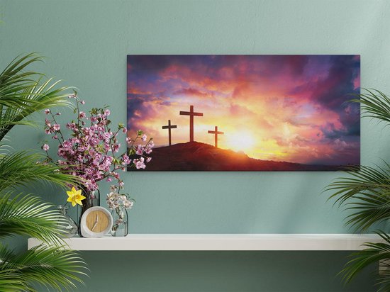 Artaza - Peinture sur toile - Crucifixion de Jésus-Christ - Trois croix - 60x30 - Tableau sur toile - Impression sur toile