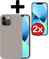 iPhone 13 Pro Hoesje Siliconen Case Hoes Met 2x Screenprotector - iPhone 13 Pro Hoesje Cover Hoes Siliconen Met 2x Screenprotector - Grijs