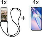 OnePlus 7T hoesje met koord transparant shock proof case - 4x OnePlus 7T screenprotector