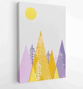 Canvas schilderij - Earth tones landscapes backgrounds set with moon and sun. Abstract Plant Art design for print, cover, wallpaper, Minimal and natural wall art. 3 -    – 18299784