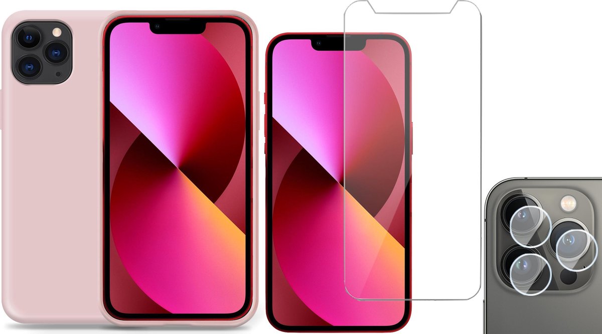 TechNow Shock Proof Backcover geschikt voor iPhone 11 Pro Max - Screenprotector en Camera Screen Protector - Roze