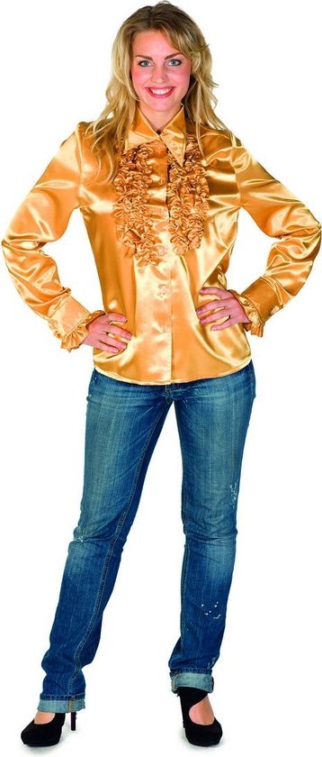 Jaren 80 & 90 Kostuum | Glanzend Gouden Ruches Blouse Vrouw | Maat 38 |...  | bol.com