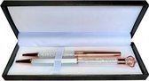 Swarovski Stijl Pennenset | Grijs en Roze Goud | Metalen Roze Goud Pen