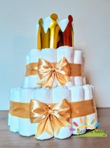 Luiertaart XL neutraal-kroontje goud-Beziens baby-met gratis geboortekaartje-A merk Pampers maat 3-geboorte feest-gender reveal